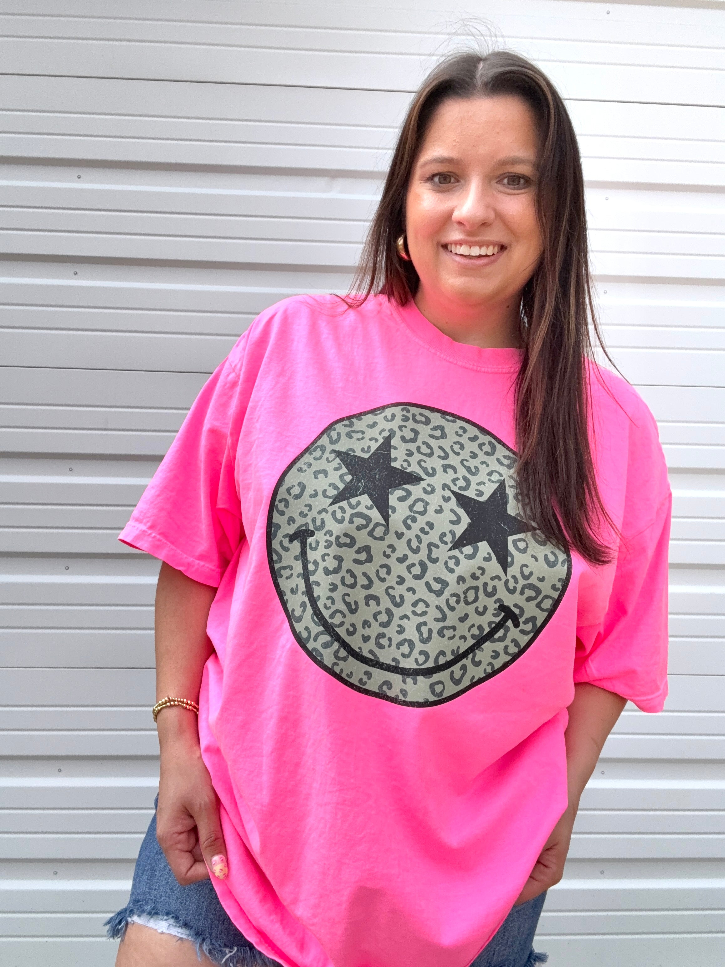 BLACK AND GREY LEOPARD STAR SMILEY- SHORT SLEEVE