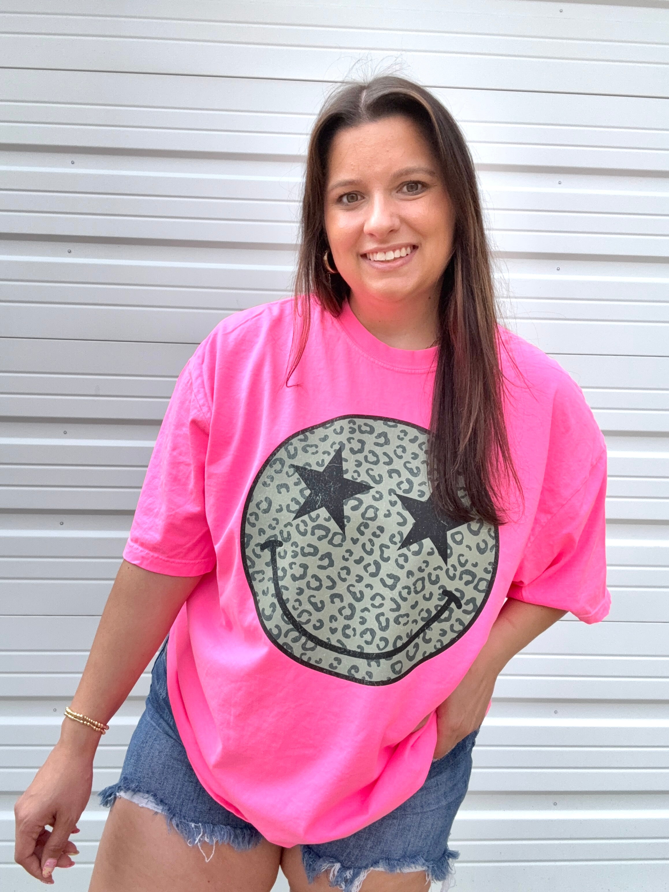 BLACK AND GREY LEOPARD STAR SMILEY- SHORT SLEEVE